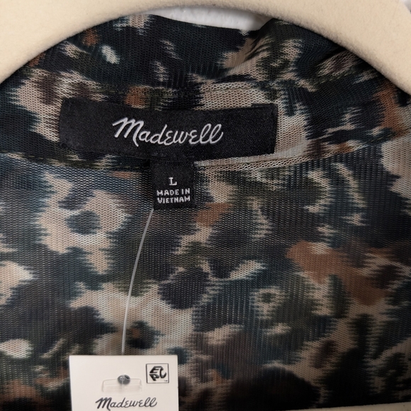 NWT Madewell Mossy Umber Floral Mesh Long Sleeve Polo Top Size L - Picture 7 of 10